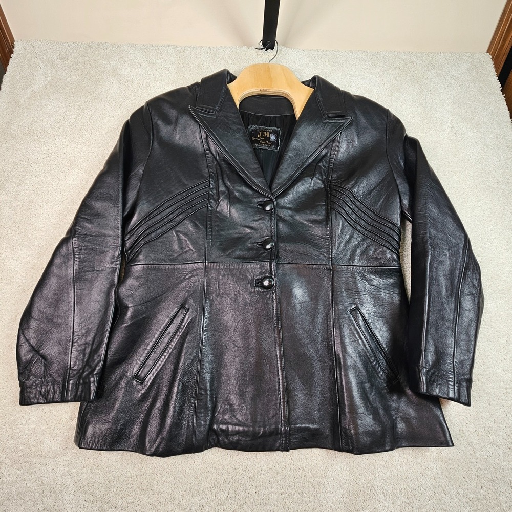 Vintage J.M. Womens 48/XL Black Genuine Leather Jacket Made Mexico Fitted Blazer